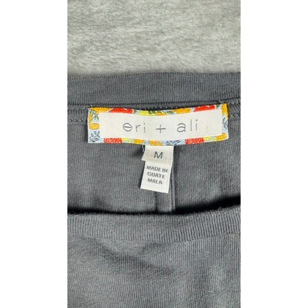 Eri‎ + Ali Top Womens Medium Gray Side Tie Cinched Hem Cotton Blouse - Picture 5 of 9